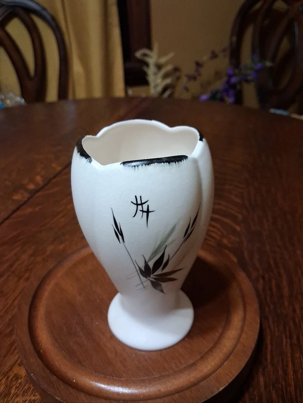 Vintage E. Radford Hand Painted Floral Scalloped Vase